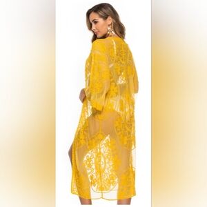 Ember Yellow Lace Kimono Cover-Up Size S